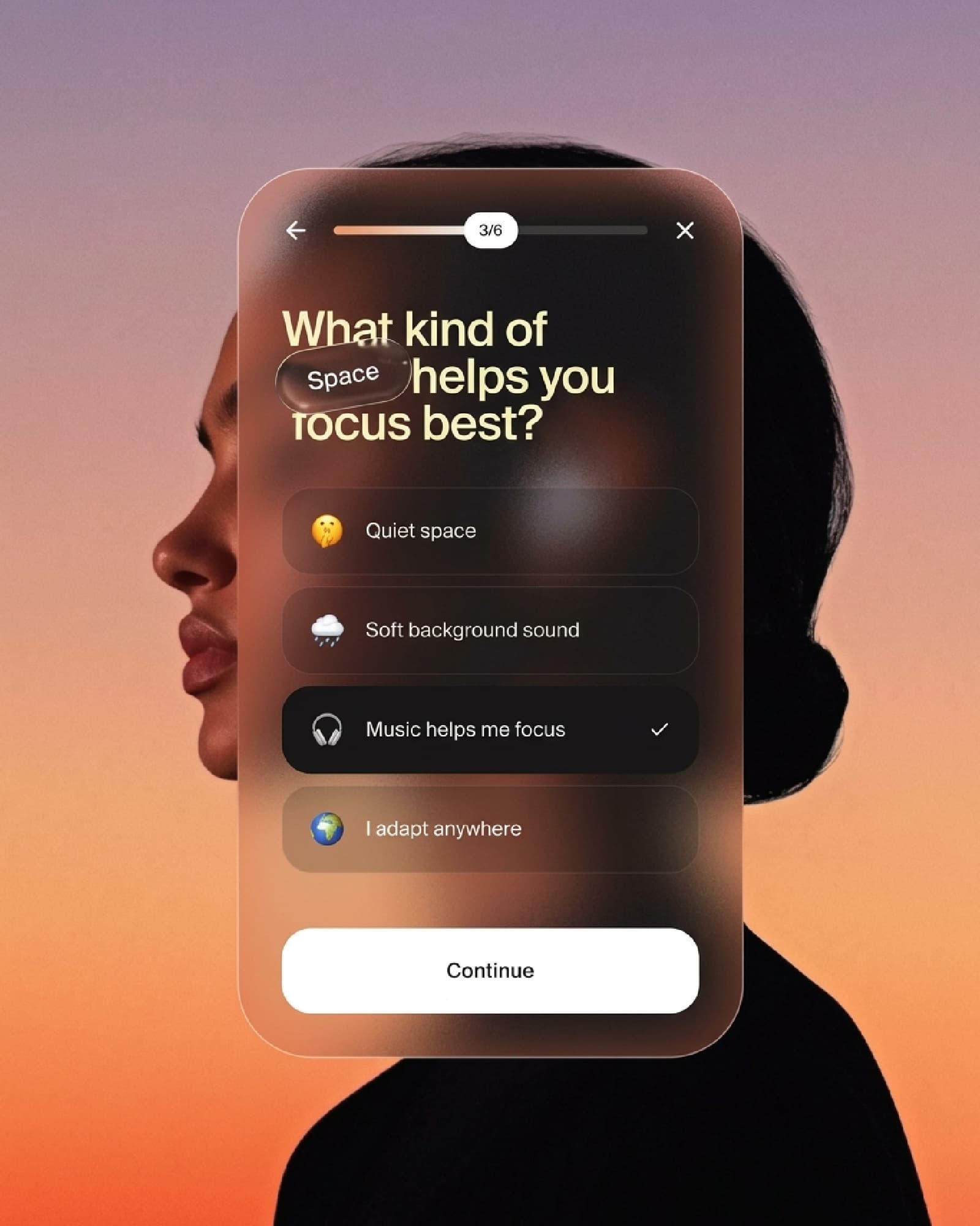 Focus preference onboarding screen, UI exploration